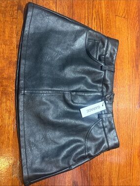 Garage Black Faux Leather Mini Skirt with Belt Loops